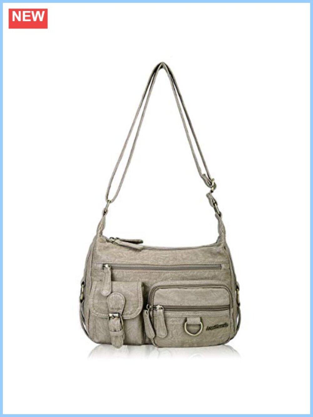 Washed PU Leather Crossbody Shoulder Bag with Multiple Pockets